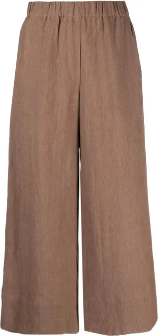 Cropped Linen Wide-Leg Trousers