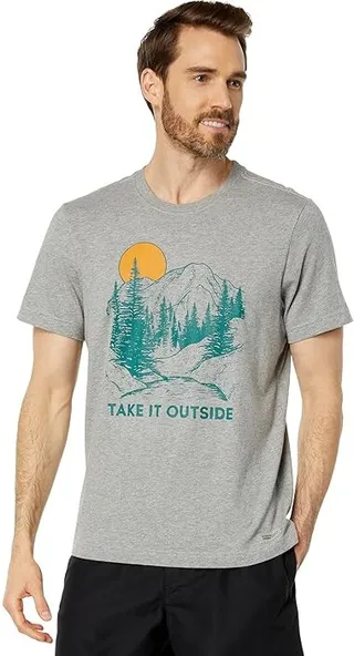 Life is Good Take It Outside Mountains Short Sleeve Crusher Tee (Heather Gray) Men's T Shirt