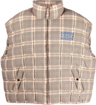 Appliqué-Lettering Check-Pattern Gilet