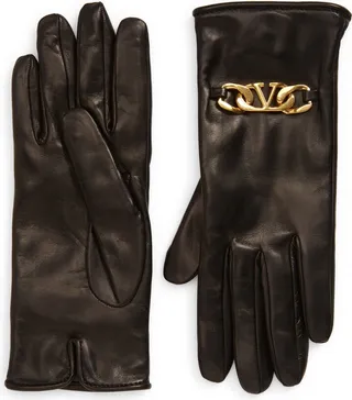 VLOGO Chain Cashmere Lined Leather Gloves