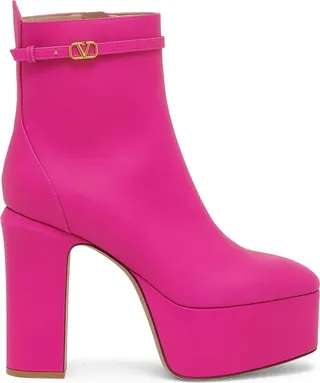 VLogo Leather Platform Ankle Boots