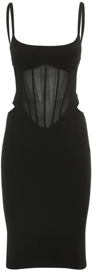 Corset mesh & knit midi dress