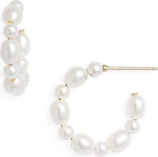 Mixed Cultured Pearl Hoop Earrings