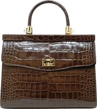 Rodo Brown Croco Leather Paris Handbag