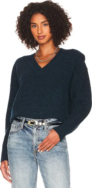 Camille V Neck Shoulder Pad Sweater