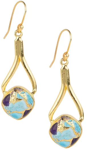 14K Gold Plated Blue Mojave Turquoise Drop Earrings