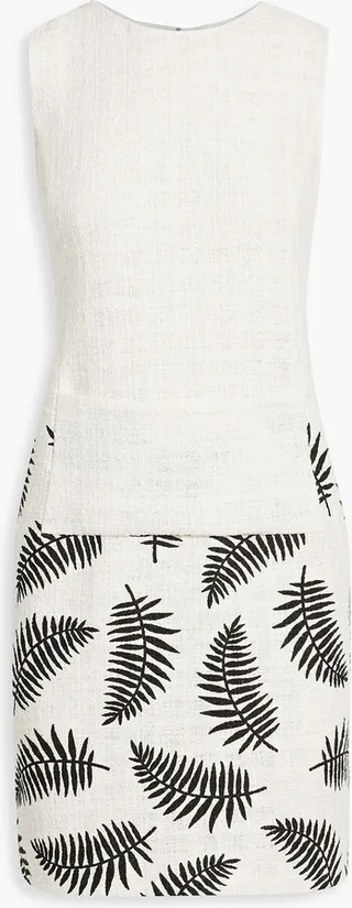 Printed cotton-blend bouclé-tweed mini dress