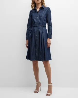 Belted Denim Chambray Western Shirtdress