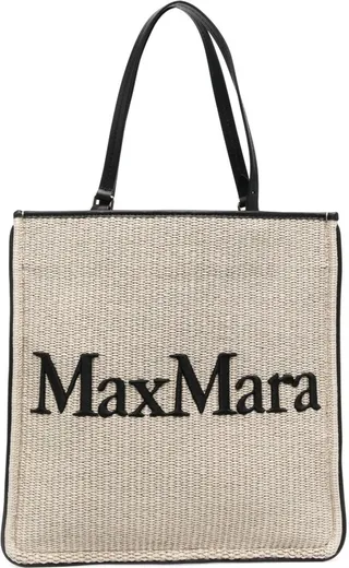 Logo-Embroidered Straw Tote Bag