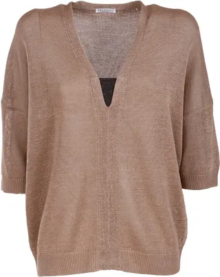 Maglia Garza Cotone Scollo V Inserto Monile