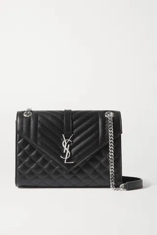 SAINT LAURENT - Envelope Medium Quilted Textured-leather Shoulder Bag - Black