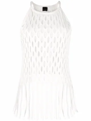 Fringed Open-Knit Halterneck Top
