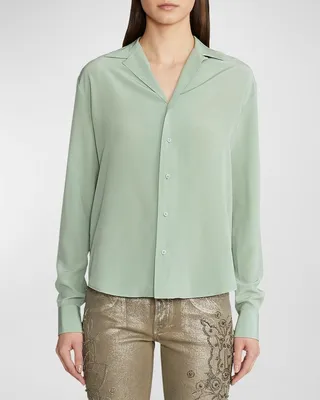 Darien Silk Crepe De Chine Collared Shirt