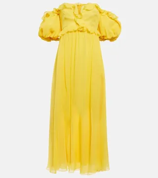 Off-the-shoulder silk gown