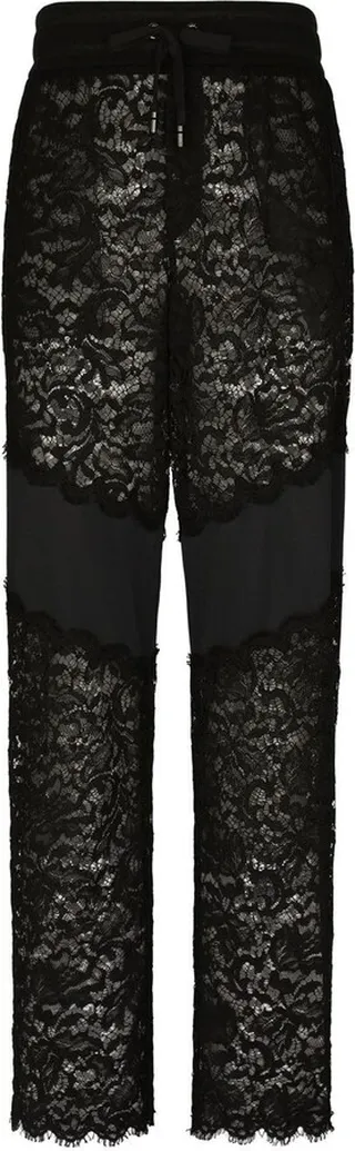Lace-Trim Straight-Leg Trousers