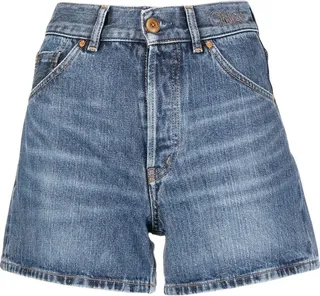Embroidered High-Rise Denim Shorts