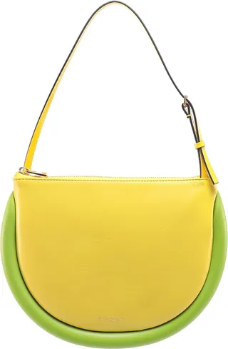 Leather shoulder bag with padded profiles
