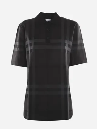 Oversized Silk Polo Shirt With All-over Check Motif