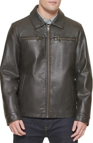 DOCKERS Zip Front Faux Leather Jacket