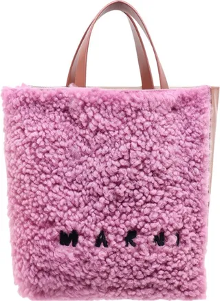 Marni Museo Logo Embroidered Shearling Tote Bag