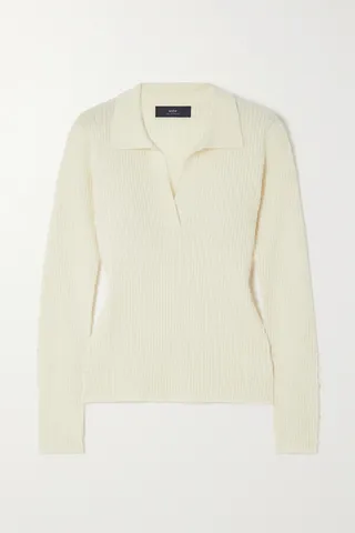 Arch4 - Rosalia Embroidered Ribbed Cashmere Polo Top - Ivory