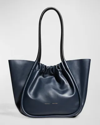 Large Ruched Smooth Leather Tote Bag