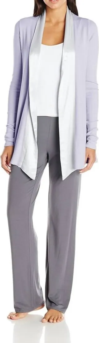 Shelby Satin Trimmed Robe With Pockets in Lavender