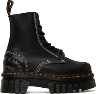 Dr. Martens Black Audrick White Stitch Platform Lace Up Boots