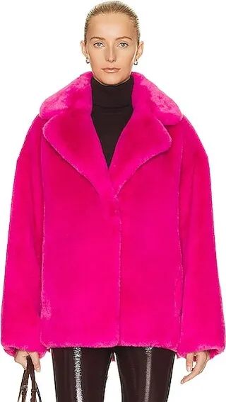 STAND STUDIO Savannah Faux Fur Jacket in Fuchsia