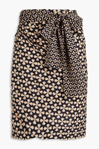 Carmen draped printed cotton mini wrap skirt