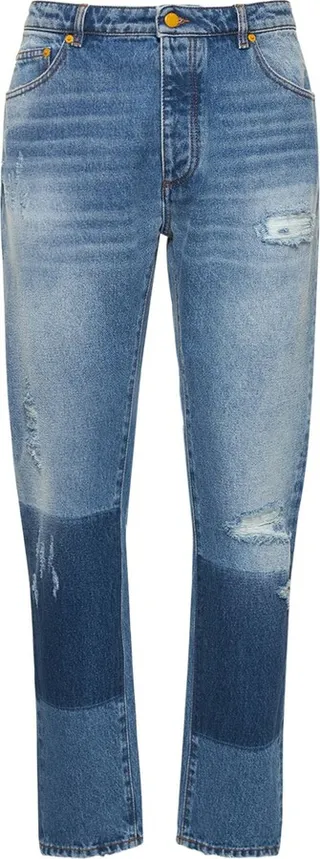 Vintage-effect cotton denim jeans