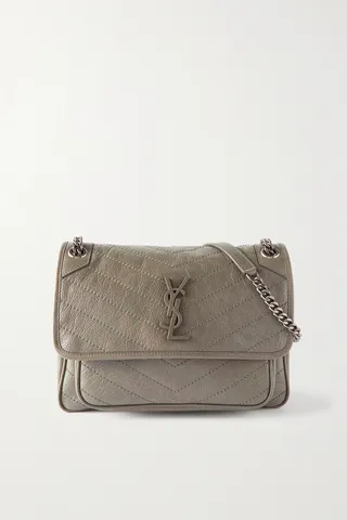 SAINT LAURENT - Niki Medium Quilted Crinkled-leather Shoulder Bag - Green