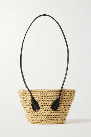 Bottega Veneta - Leather-trimmed Raffia Shoulder Bag - Neutrals