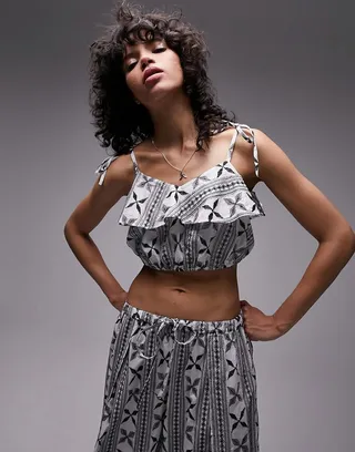 Topshop embroidered tassled beach cami in monochrome - part of a set