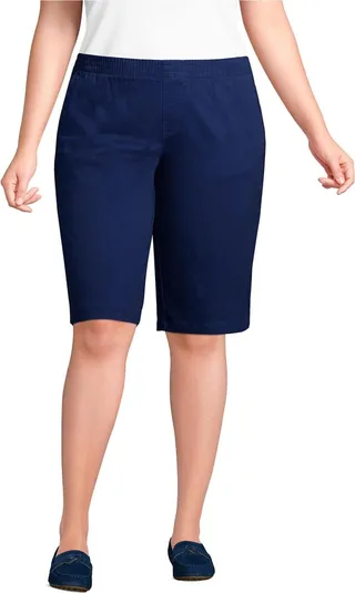 Lands' End Women's Plus Size Mid Rise Elastic Waist Pull On 12" Knockabout Chino Bermuda Shorts