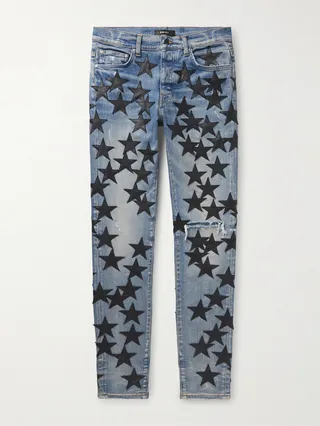 + Chemist Skinny-Fit Leather-Appliquéd Distressed Jeans