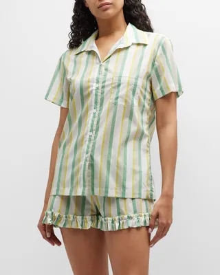 Striped Ruffle-Trim Pajama Set