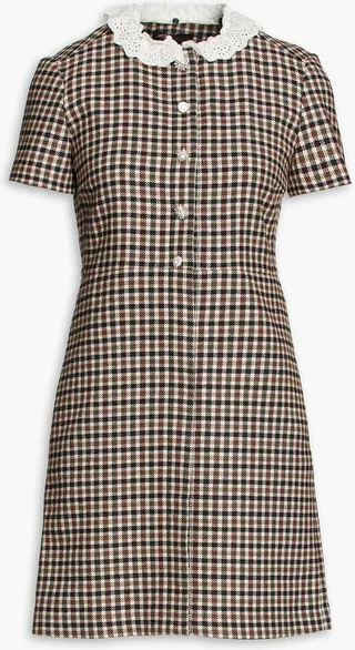 Ritae broderie anglaise-trimmed checked tweed mini dress