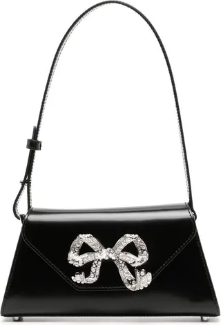 Black Bow Mini Shoulder Bag In Leather Woman