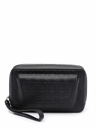 Embossed-Monogram Leather Clutch