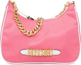 Moschino Logo Plaque Chain-Linked Shoulder Bag