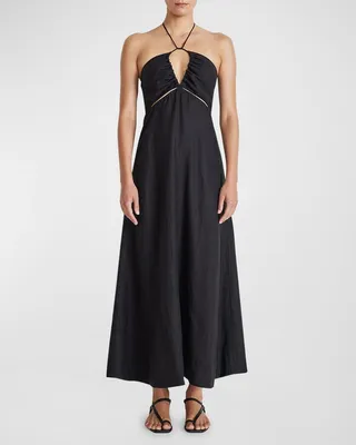 Eli Cutout Linen Halter Maxi Dress