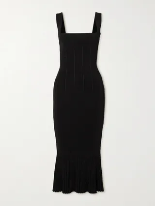 Galvan - Atalanta Pleated Stretch-knit Midi Dress - Black