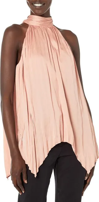 BCBGMAXAZRIA womens Relaxed Sleeveless Halter Neck Tie Back Top Shirt