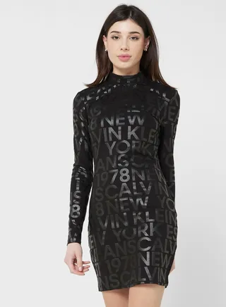 High Neck Printed Bodycon