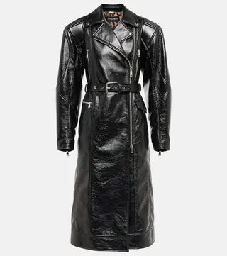 Belted leather coat