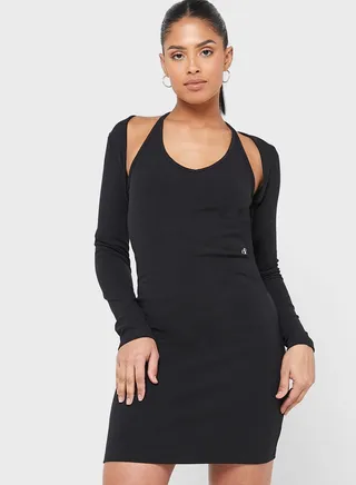 Cut Out Detail Logo Dress