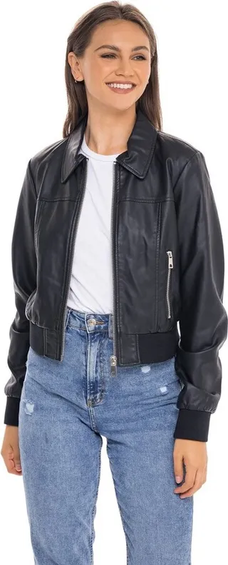 Women's Faux Leather Bomber Jacket - S.E.B. By SEBBY Luggage Small