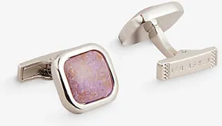 Mens Purple Marbled Semi-precious Silver-plated Cufflinks