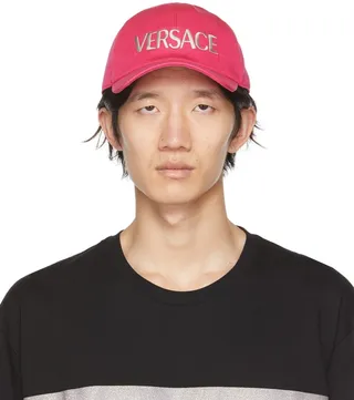Versace Pink & Silver Embroidered Logo Cap